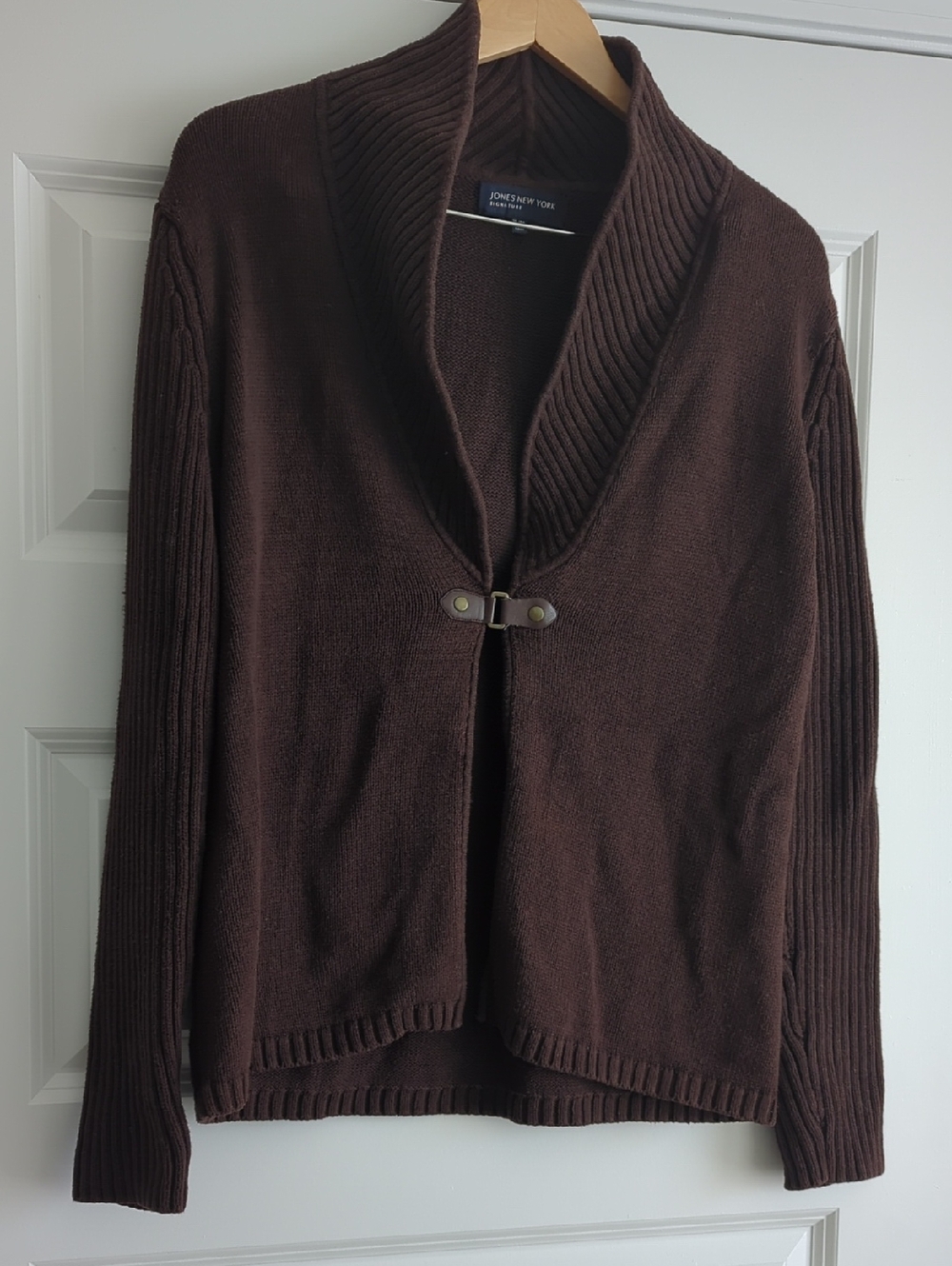 Jones New York Chocolate Brown Shawl-Collar Cardigan P2P 23 L27